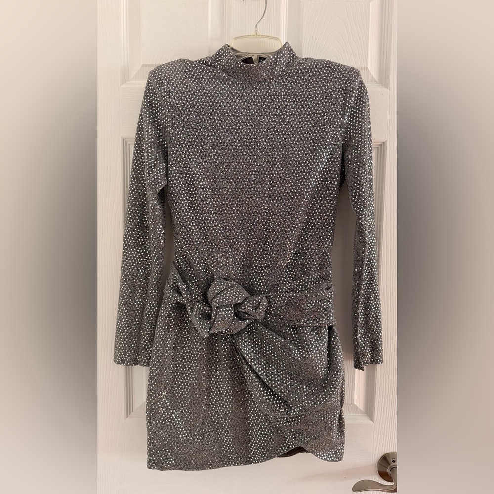 Elegant Silver Long Sleeve Dress